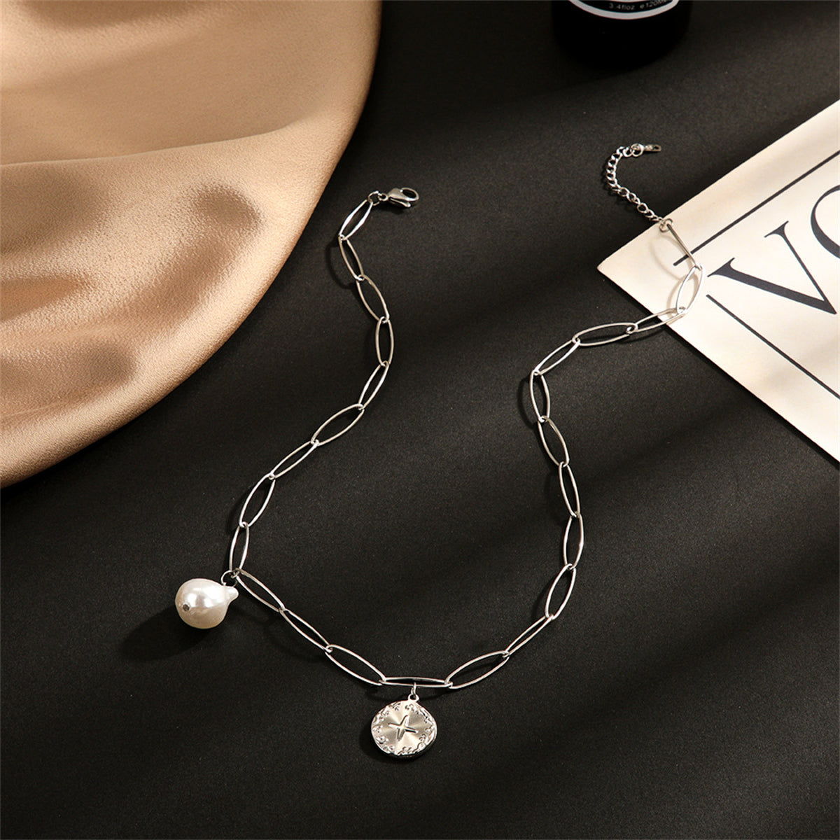 Pearl and Silver-Plated Cross Coin Pendant Necklace, silver pendant necklace for women, botanical inspired, lifestyle look