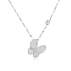 Cubic Zirconia & Stainless Steel Butterfly Pendant Necklace