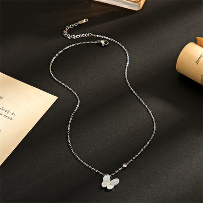 Cubic Zirconia and Stainless Steel Butterfly Pendant Necklace, stainless steel pendant necklace for women, side view