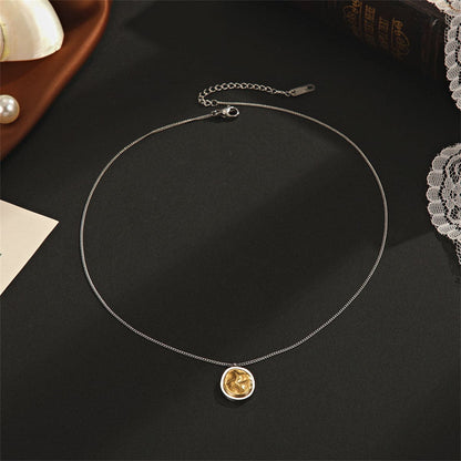 Two-Tone Oval Pendant Necklace, pendant necklace for women, vintage-inspired design, styled look