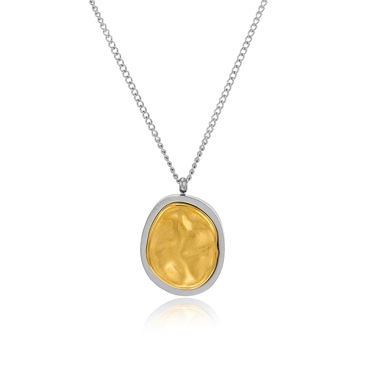 Two-Tone Oval Pendant Necklace, pendant necklace for women, vintage-inspired design, front view