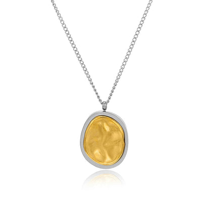 Two-Tone Oval Pendant Necklace, pendant necklace for women, vintage-inspired design, front view