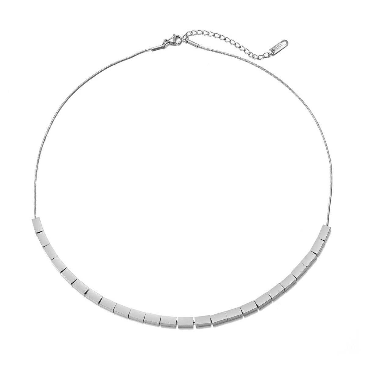 Silver-Plated Cuboid Necklace, silver pendant necklace for women, everyday style, front view