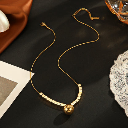 18K Gold-Plated Cube-Bead Ball Pendant Necklace, gold pendant necklace for women, elegant gift for her, side view