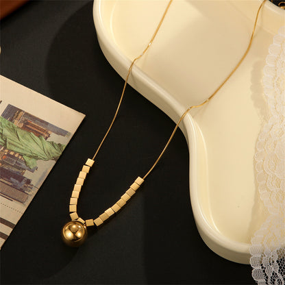 18K Gold-Plated Cube-Bead Ball Pendant Necklace, gold pendant necklace for women, elegant gift for her, detail close-up