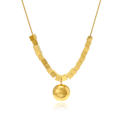 18K Gold-Plated Cube-Bead Ball Pendant Necklace, gold pendant necklace for women, elegant gift for her, front view