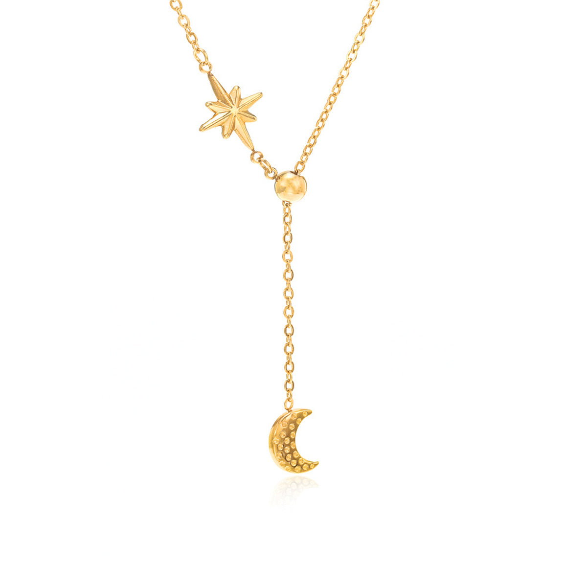 Cubic Zirconia and 18K Gold-Plated Celestial Lariat Necklace, gold pendant necklace for women, front view