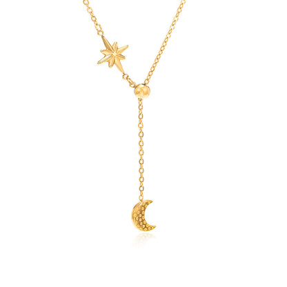 Cubic Zirconia and 18K Gold-Plated Celestial Lariat Necklace, gold pendant necklace for women, front view
