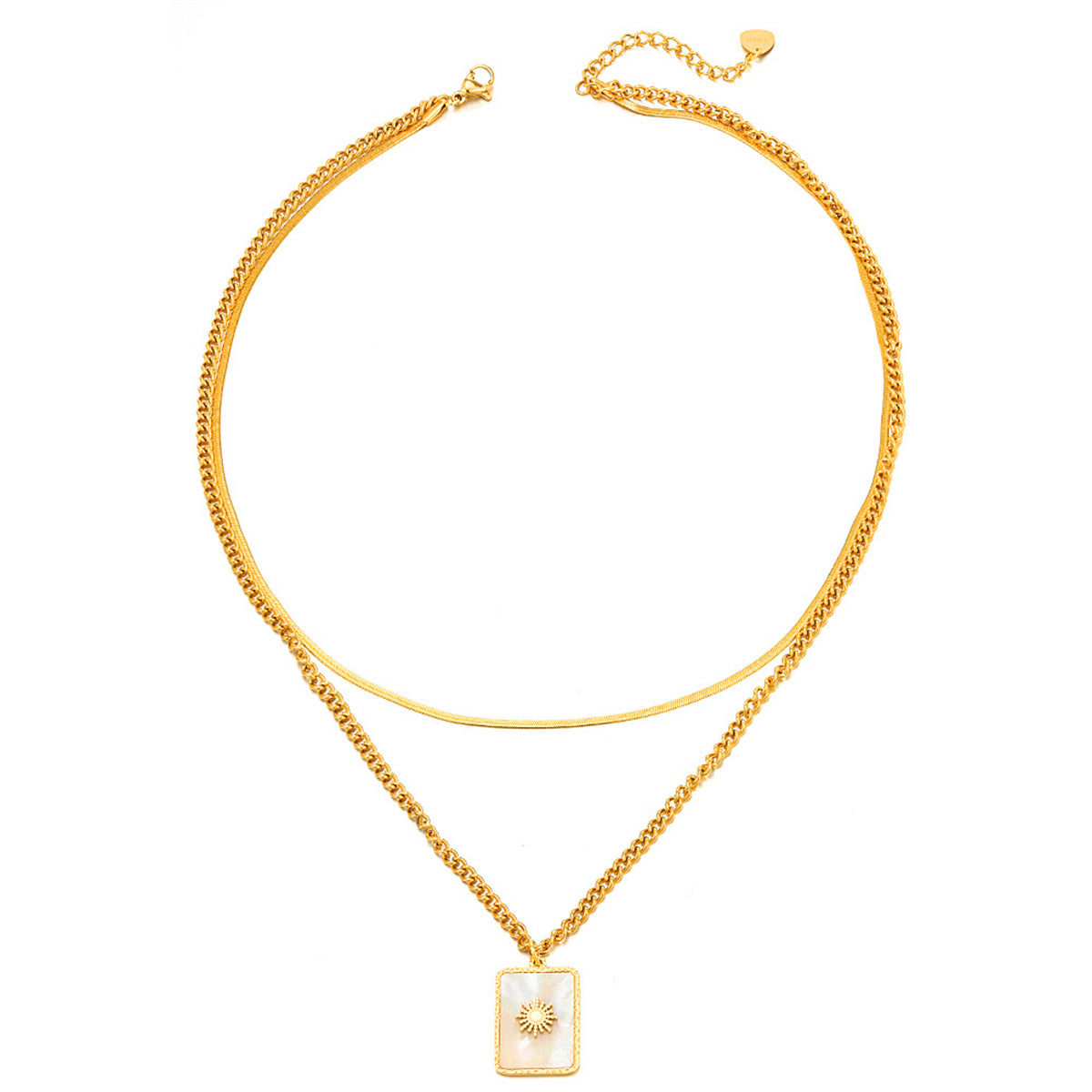 Shell & 18K Gold-Plated Mum Floral Rectangle Layered Pendant Necklace