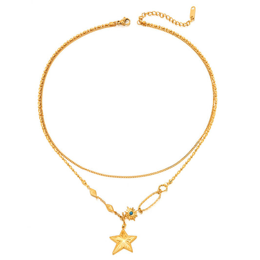 Turquoise and 18K Gold-Plated Star Layered Pendant Necklace, gold pendant necklace for women, front view