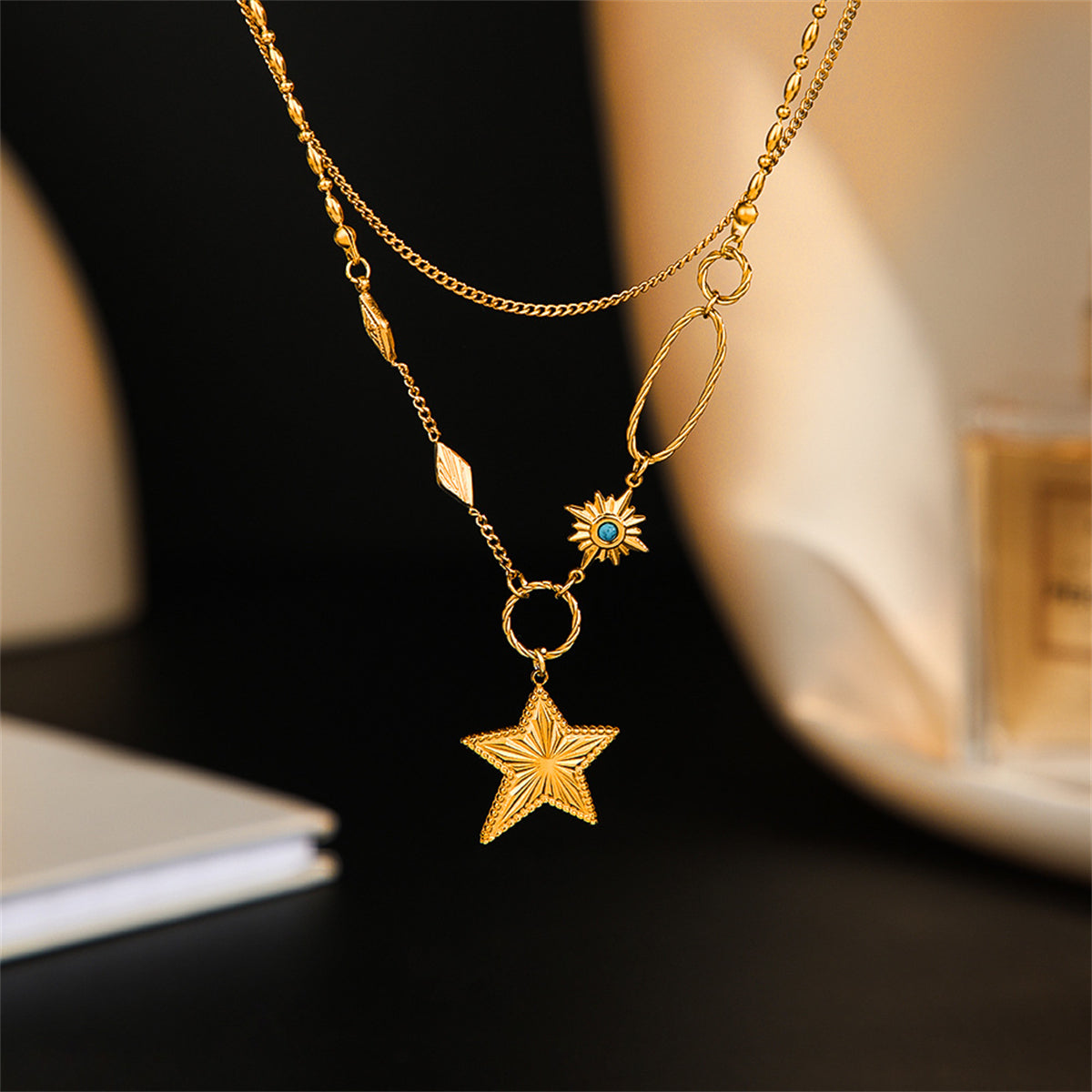 Turquoise & 18K Gold-Plated Star Layered Pendant Necklace