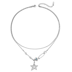 Turquoise & Silver-Plated Star Pendant Layered Necklace