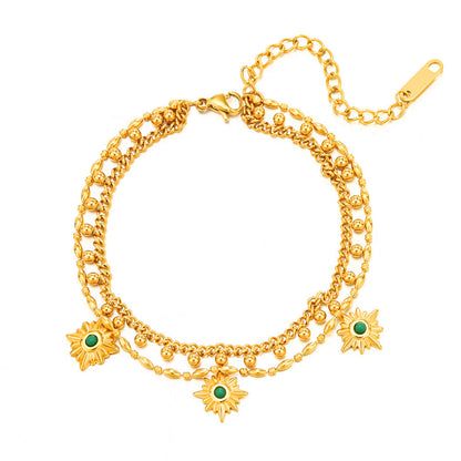 Resin and 18K Gold-Plated Star Layered Charm Bracelet, gold bracelet for women, dainty minimalist design, front view