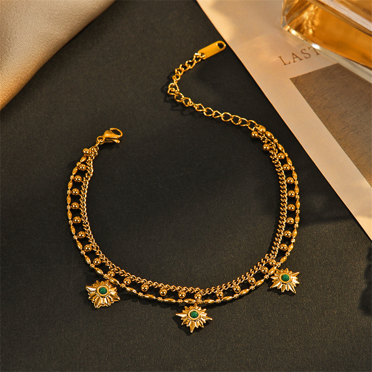 Resin and 18K Gold-Plated Star Layered Charm Bracelet, gold bracelet for women, dainty minimalist design, side view