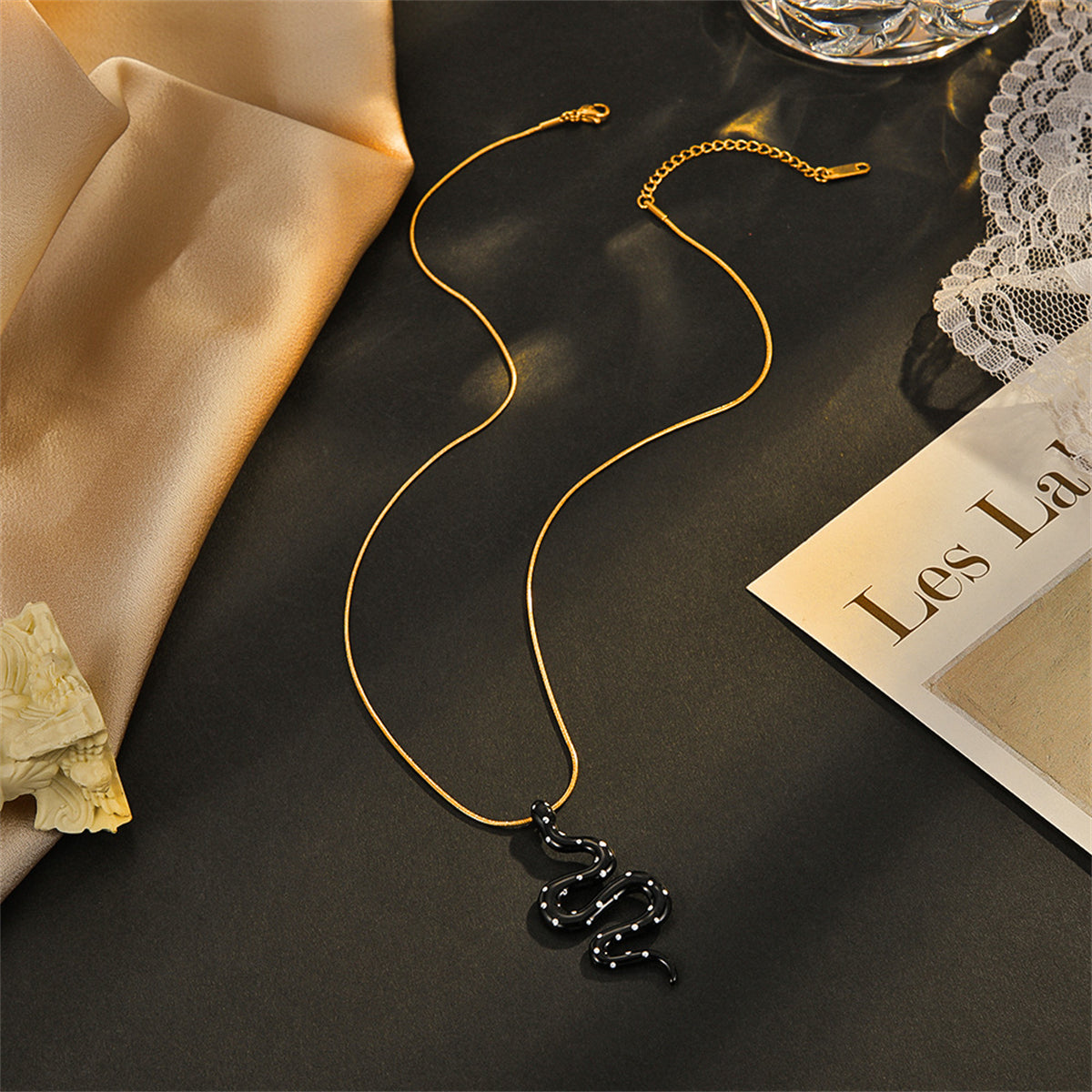 Black & Cubic Zirconia Snake Pendant Necklace