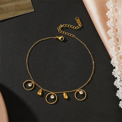 Cubic Zirconia and 18K Gold-Plated Circle Charm Anklet, gold anklet bracelet, botanical inspired, lifestyle look
