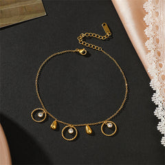 Cubic Zirconia & 18K Gold-Plated Circle Charm Anklet