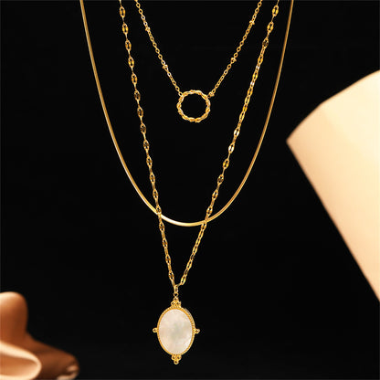 Shell and 18K Gold-Plated Snake Chain Layered Pendant Necklace, gold pendant necklace for women, styled look