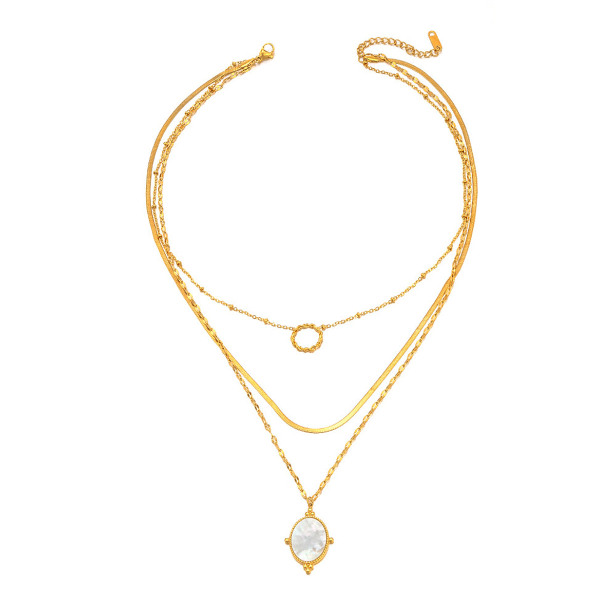 Shell and 18K Gold-Plated Snake Chain Layered Pendant Necklace, gold pendant necklace for women, side view