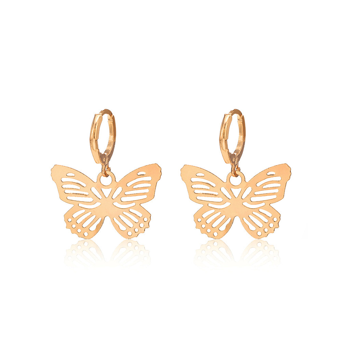 18K Gold-Plated Openwork Butterfly Huggie Drop Earrings