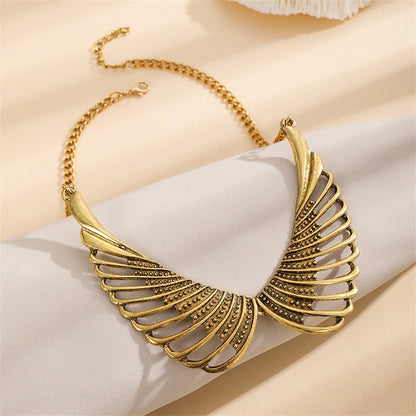 18K Gold-Plated Wing Bib Necklace, gold pendant necklace for women, botanical inspired, side view