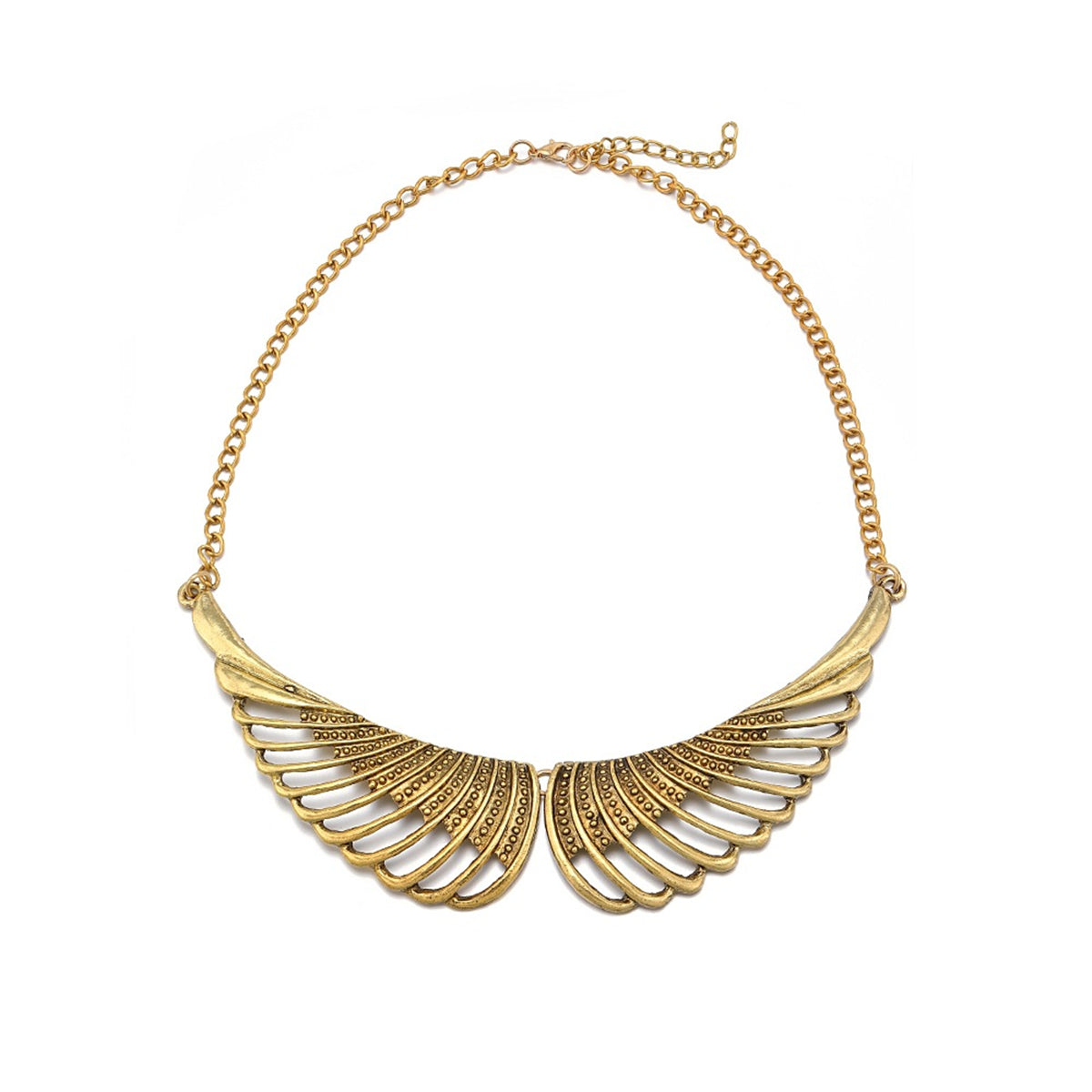 18K Gold-Plated Wing Bib Necklace, gold pendant necklace for women, botanical inspired, front view
