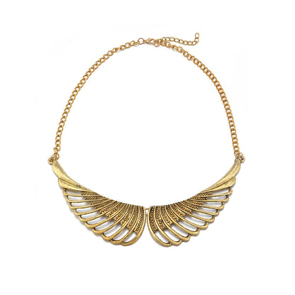 18K Gold-Plated Wing Bib Necklace, gold pendant necklace for women, botanical inspired, front view