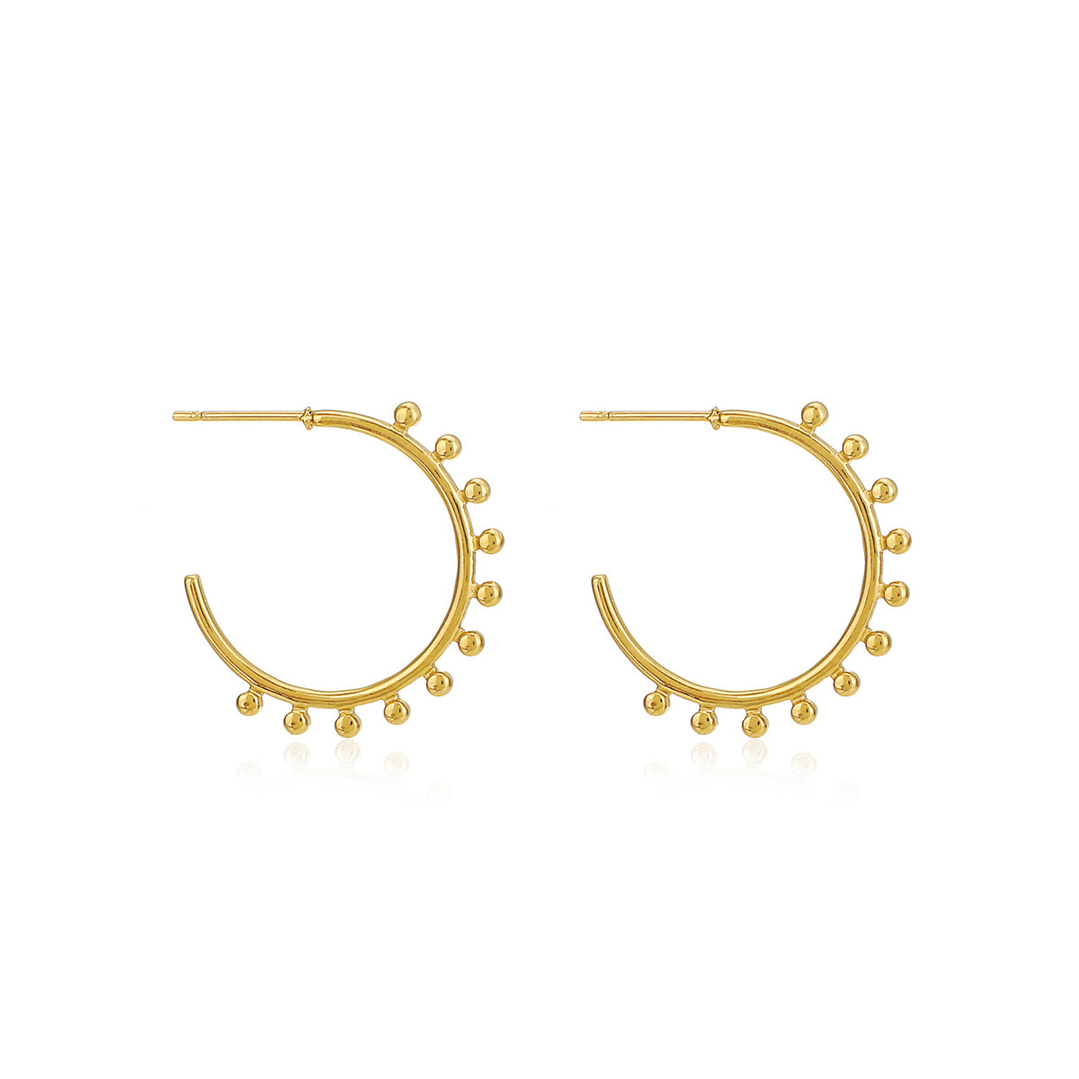 Stunning 18K gold-plated huggie earrings featuring small beads, ideal for a chic and stylish accessory to elevate your look.