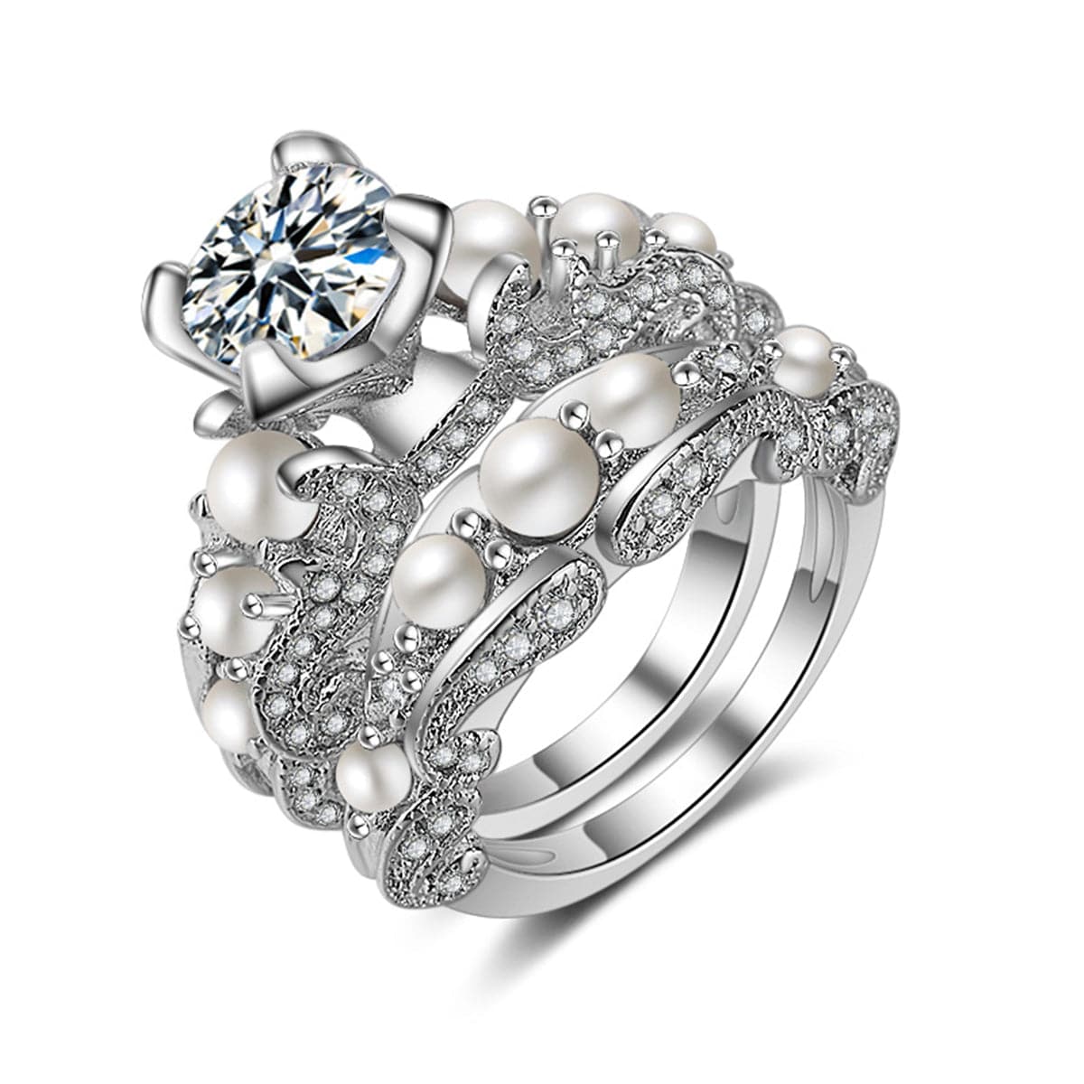Crystal & Pearl Silver-Plated Botany Ring Set