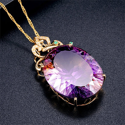 Purple Crystal and Cubic Zirconia Oval Pendant Necklace, pendant necklace for women, vintage-inspired design, side view