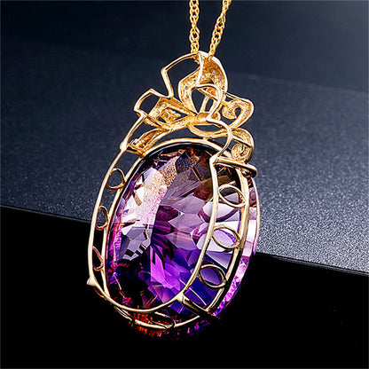 Purple Crystal and Cubic Zirconia Oval Pendant Necklace, pendant necklace for women, vintage-inspired design, lifestyle look