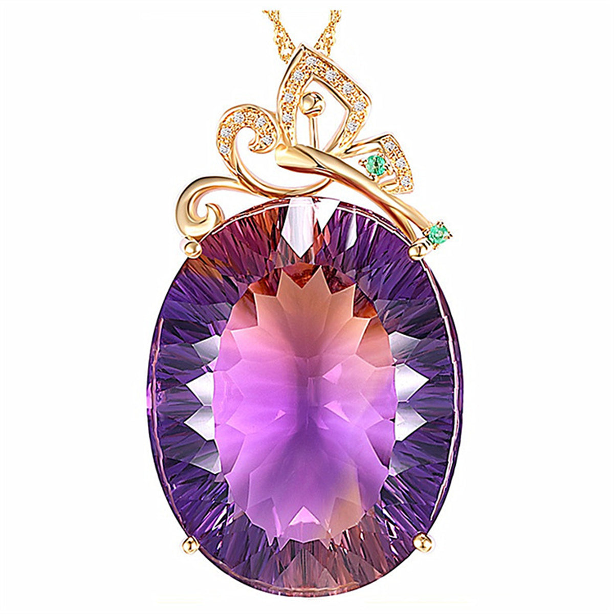 Purple Crystal and Cubic Zirconia Oval Pendant Necklace, pendant necklace for women, vintage-inspired design, front view