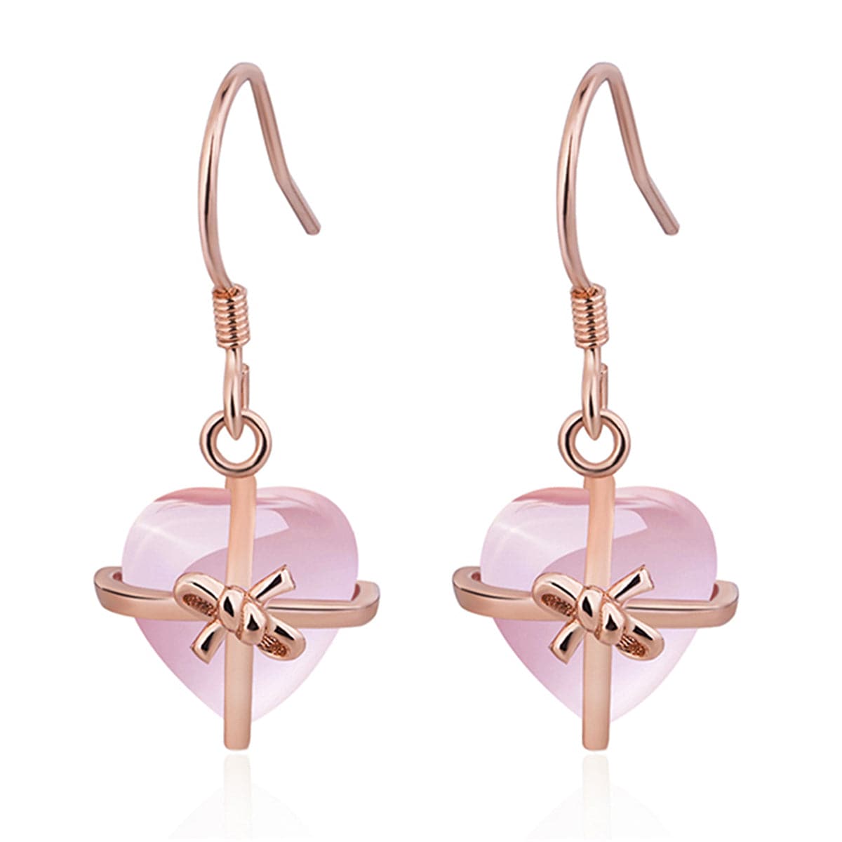 Rose Quartz and 18K Rose Gold-Plated Bezel Drop Earrings, rose gold drop earrings for women, front view