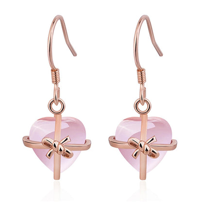 Rose Quartz and 18K Rose Gold-Plated Bezel Drop Earrings, rose gold drop earrings for women, front view