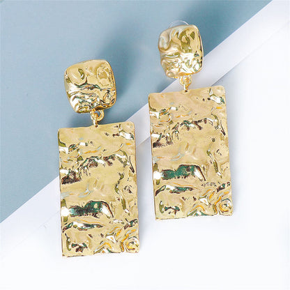 18K Gold-Plated Textured Rectangle Drop Earrings, gold drop earrings for women, elegant gift for her, front view