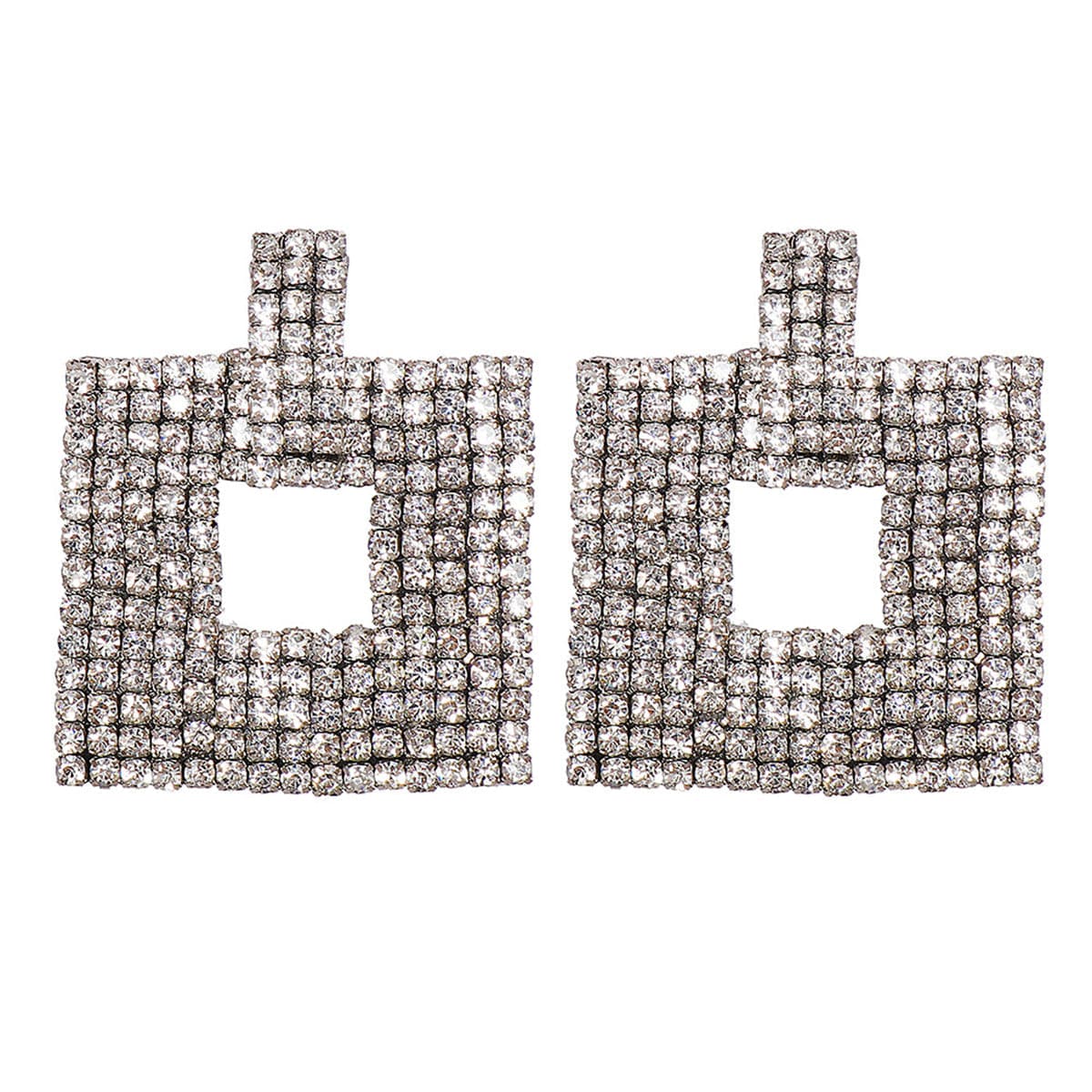 Cubic Zirconia & Silver-Plated Open Square Drop Earrings