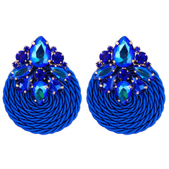 Blue Cubic Zirconia & Crystal Cluster Rope Teardrop Earrings