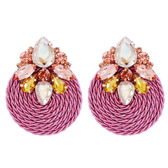 Light Pink Cubic Zirconia & Crystal Cluster Rope Teardrop Earrings