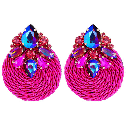 Rose Cubic Zirconia and Crystal Cluster Rope Teardrop Earrings, drop earrings for women, botanical inspired, front view