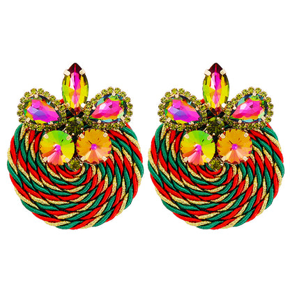 Green and Red Crystal Butterfly Round Rope Drop Earrings, drop earrings for women, everyday style, front view