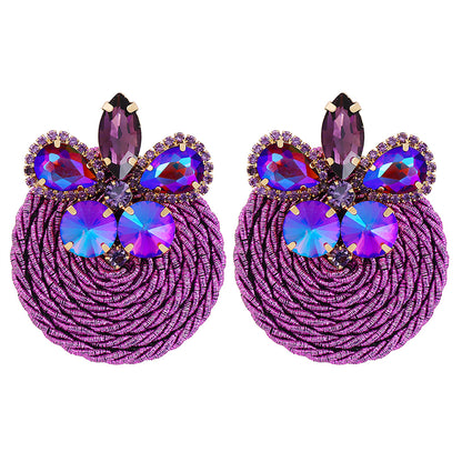 Purple Cubic Zirconia and 18K Gold-Plated Butterfly Round Drop Earrings, gold drop earrings for women, front view