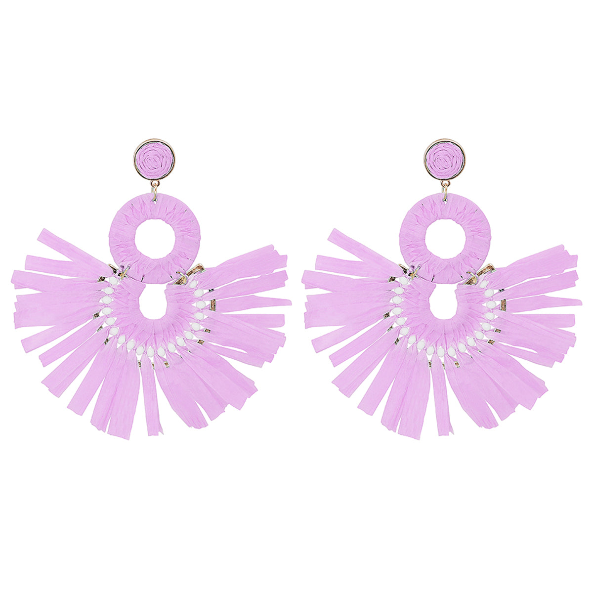 Purple Raffia & 18K Gold-Plated Tiered Fringe Fan Drop Earrings