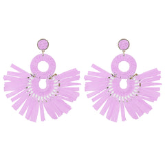 Purple Raffia & 18K Gold-Plated Tiered Fringe Fan Drop Earrings