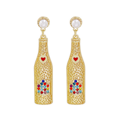 Cubic Zirconia and Pearl Wine Bottle Drop Earrings, drop earrings for women, botanical inspired, styled look