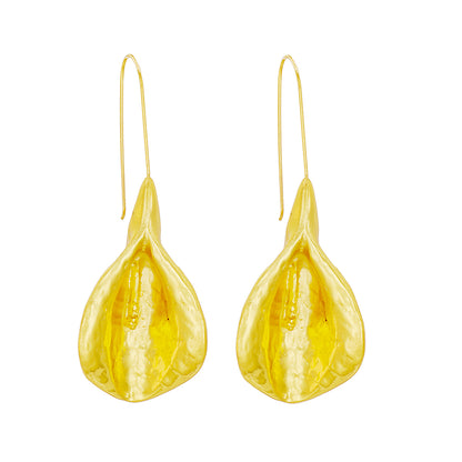 18K Gold-Plated Leaf Drop Earrings, gold drop earrings for women, vintage-inspired design, side view