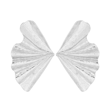 Silver-Plated Fan Stud Earrings, silver stud earrings for women, everyday style, side view