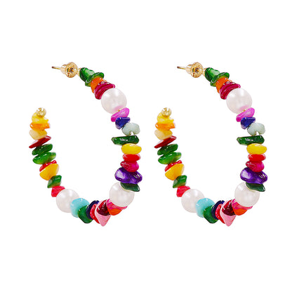 Red Resin and Pearl 18K Gold-Plated Beaded Hoop Earrings, dainty minimalist design, styled look