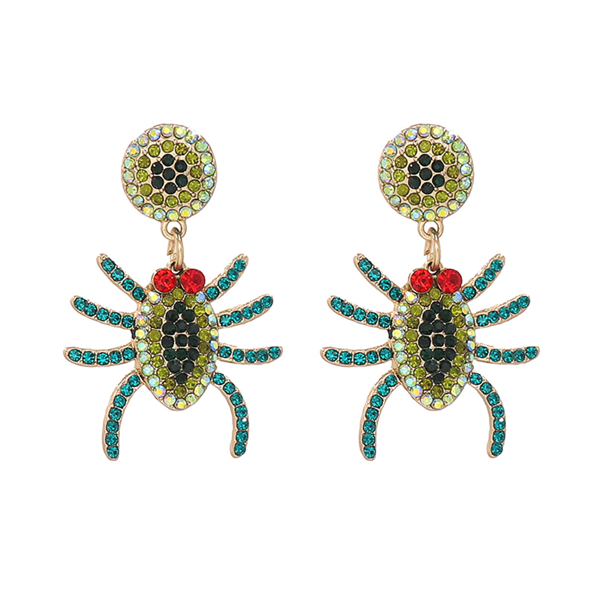 Green Cubic Zirconia and 18K Gold-Plated Spider Drop Earring, gold drop earrings for women, elegant gift for her, front view