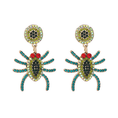 Green Cubic Zirconia and 18K Gold-Plated Spider Drop Earring, gold drop earrings for women, elegant gift for her, front view