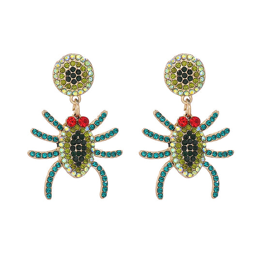 Green Cubic Zirconia and 18K Gold-Plated Spider Drop Earring, gold drop earrings for women, elegant gift for her, front view